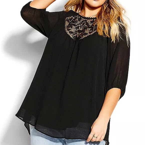 City Chic Tops - City chic black lace love top sz 18 NWT